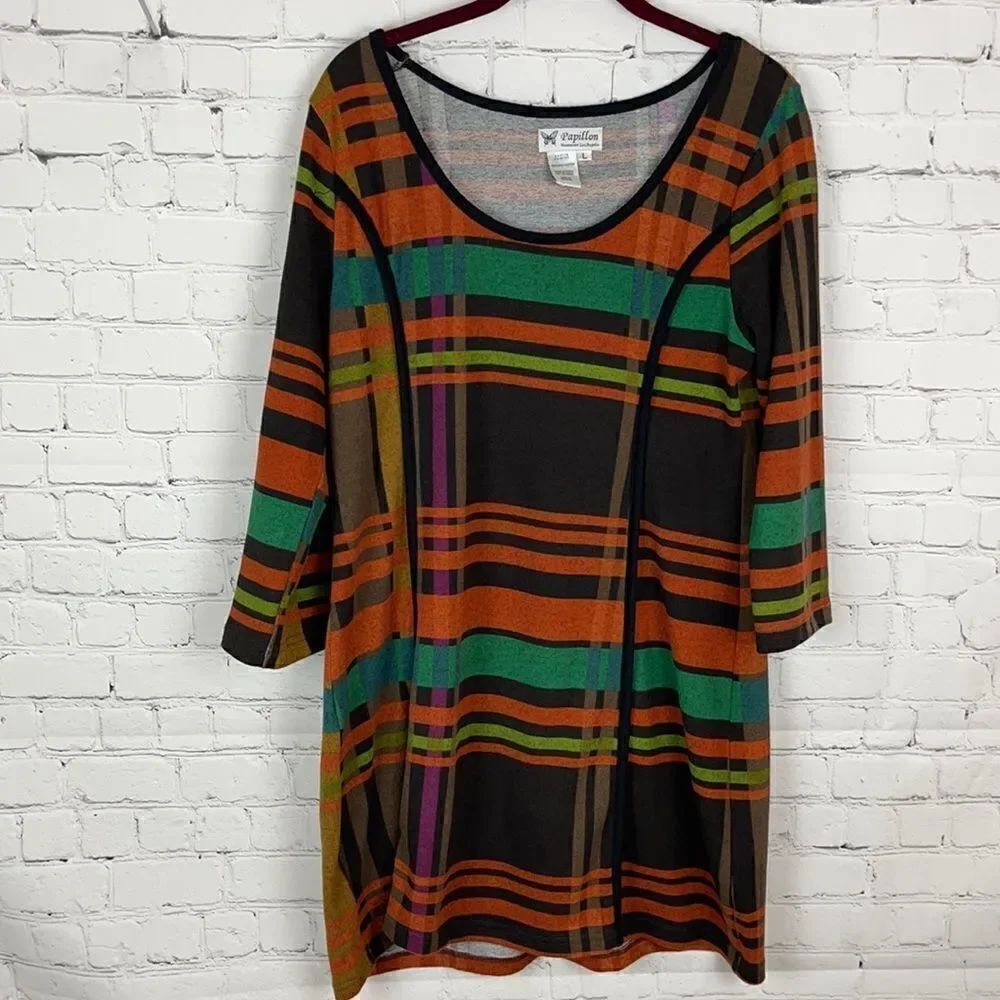 Papillon Plaid Striped Dress Size Large
